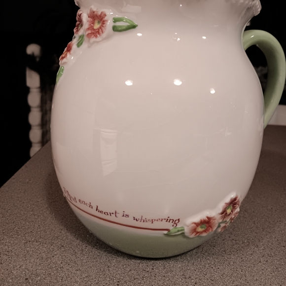 Other - Floral White and Green Ceramic Pitcher